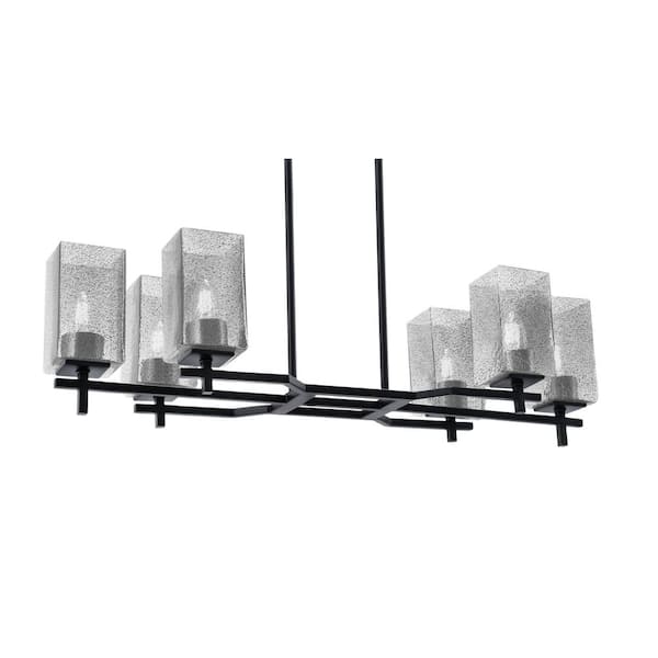 Unbranded Bridgewater 6-Light Matte Black Linear Chandelier, Any Room with 3.5 in. Smoke Bubble Glass Shades, No Bulbs Included
