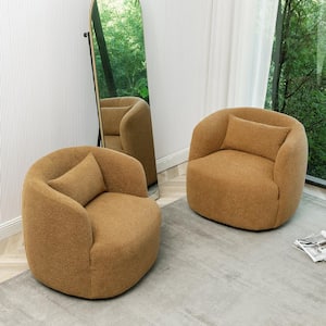 Brown Boucle Polyester Upholstered Swivel Barrel Chair (Set of 2)