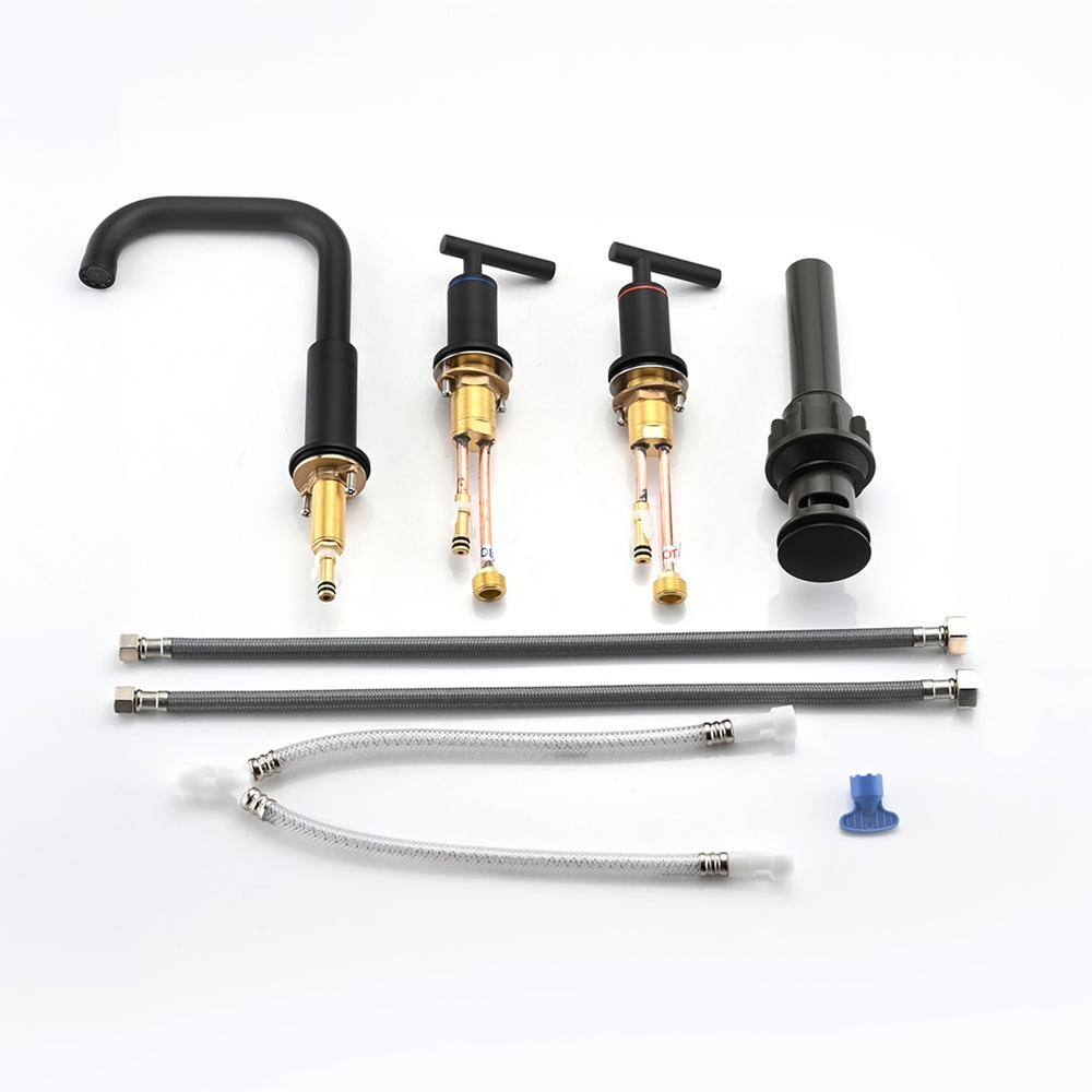 Matte Black 8 in. Widespread Double Handle Mid Arc Bathroom Faucet
