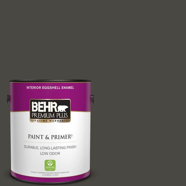 BEHR PREMIUM PLUS 1 gal. #T16-01 Black Pearl Eggshell Enamel Low Odor Interior Paint & Primer