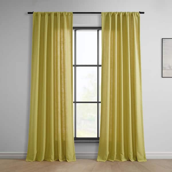 Exclusive Fabrics & Furnishings Ochre Yellow Classic Faux Linen Rod Pocket Light Filtering Curtain - 50 in. W x 108 in. L (1 Panel)
