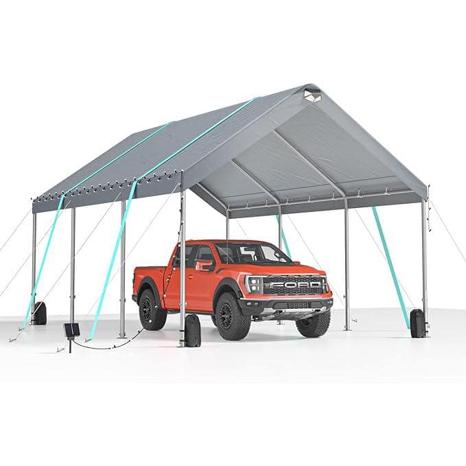 10' x 20' Gray Heavy Duty Portable Steel Car Canopy Tent