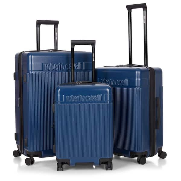 Roberto Cavalli Luxury 3-Piece Navy Expandable Hard Shell with 8 Spinner Wheels Luggage Set