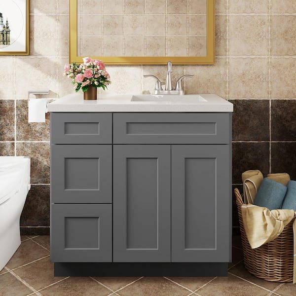 Hausvita 36 in. W x 21 in. D x 34.5 in. H in Shaker Grey Plywood Ready to Assemble Floor Vanity Sink Base Kitchen Cabinet