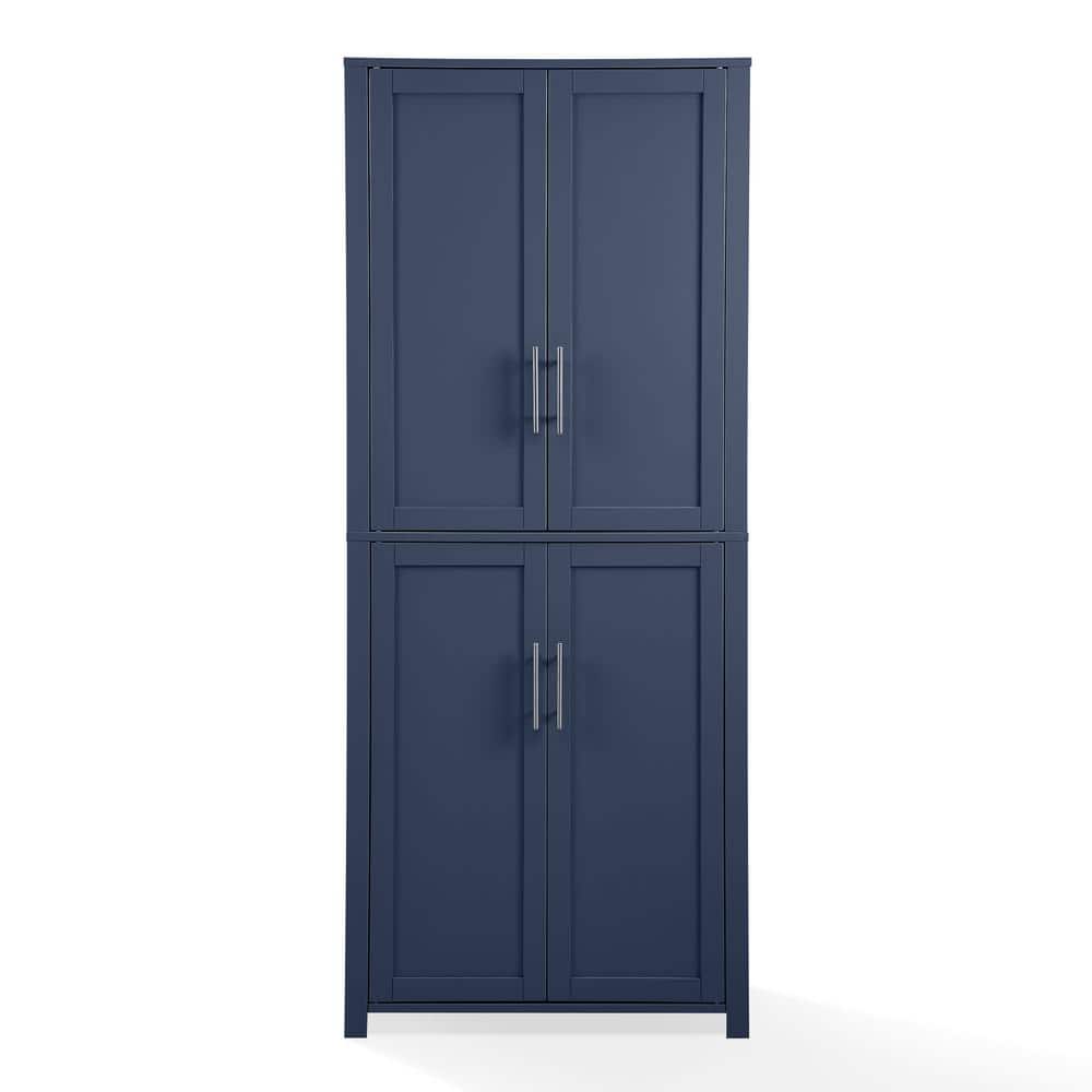 Navy Shaker-Style Tall Kitchen Storage Pantry with Adjustable Shelves