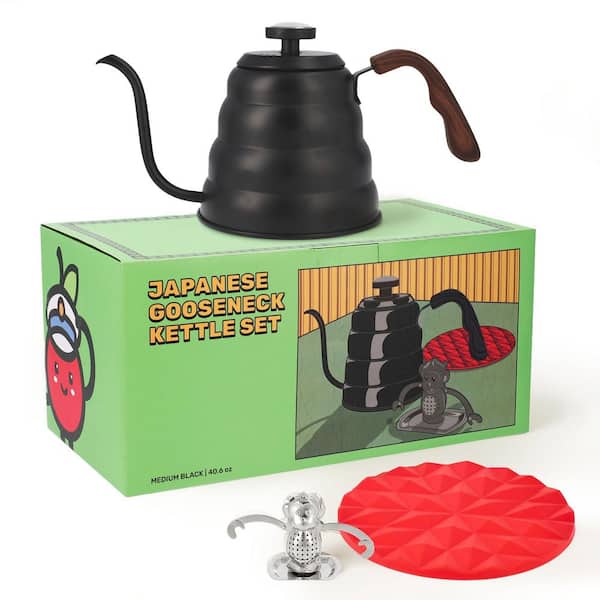 40.6 oz. 5-Cup Stainless Steel Japanese Gooseneck Induction Stovetop Tea Kettle with Thermometer and Insulated Handle