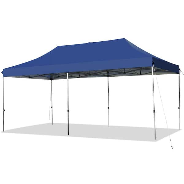 10 ft. x 20 ft. Blue Pop Up Canopy Tent Folding Heavy-Duty Sun Shelter Adjustable with Bag
