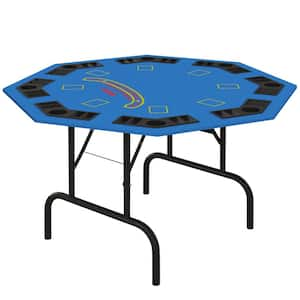 Poker Table Foldable 47 in. Octagon Casino Table Blackjack Texas Holdem Poker Table for 8-Players in Blue