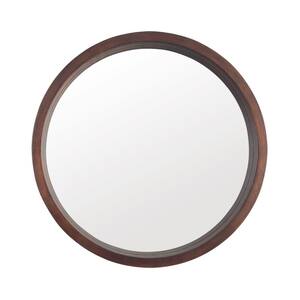 30 in. W x 30 in. H Large Round Wood Framed Wall Bathroom Vanity Mirror in Brown