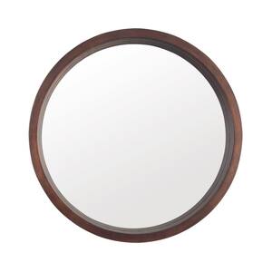 30 in. W x 30 in. H Round Wood Framed Wall Bathroom Vanity Mirror Contemporary Mirror in Brown