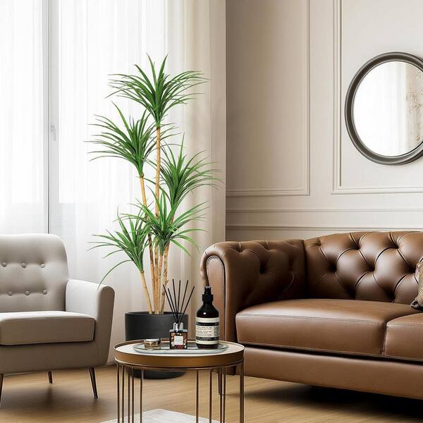 6FT Artificial Dracaena Tree - Faux Yucca Plant In White Pot, Realistic Fake Floor Plant For Home Office Decor