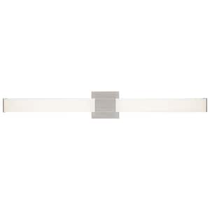 Saavy 36 in. 2-Light Integrated LED Brushed Nickel Bathroom Vanity Light Fixture with Rectangular Acrylic Shade