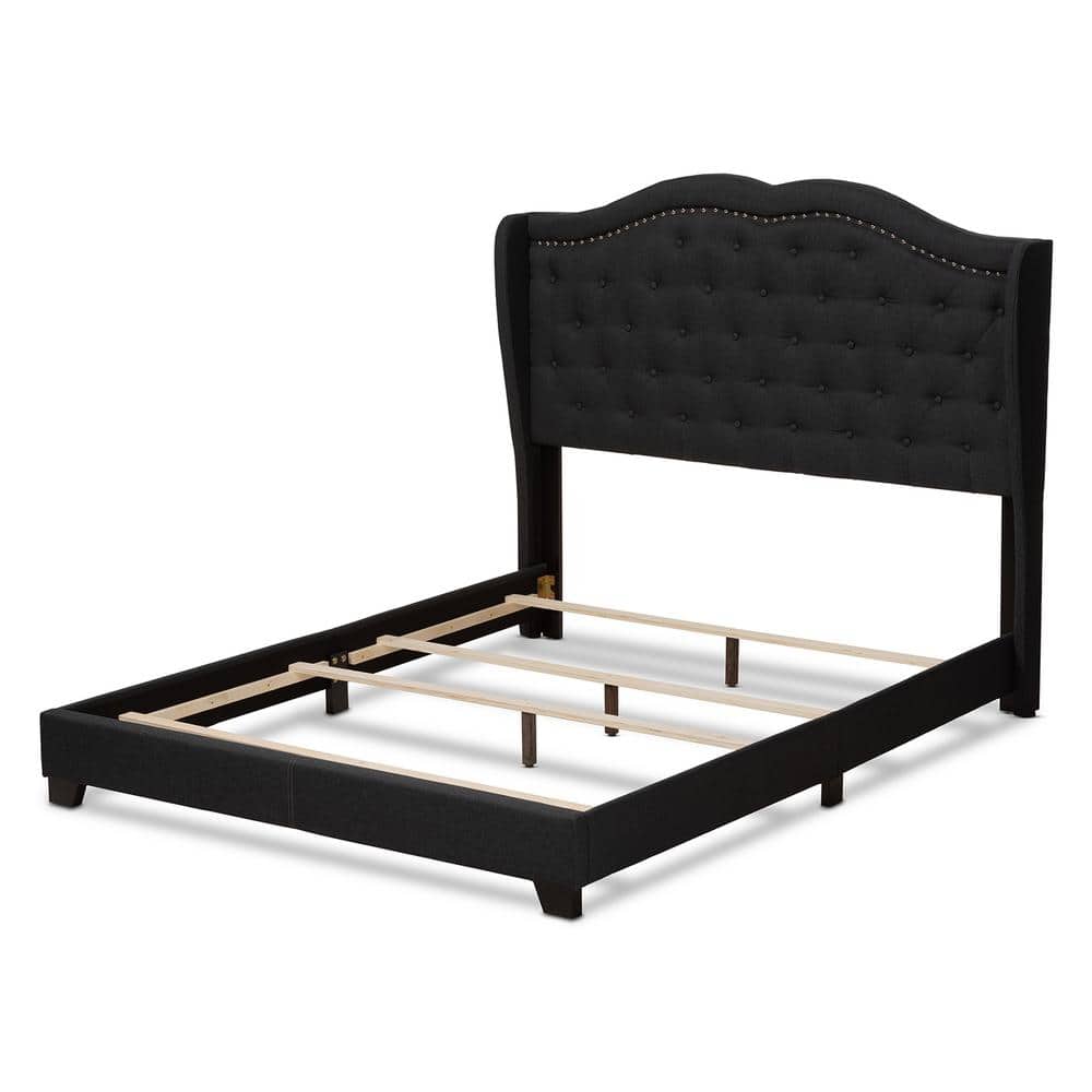 Black King Upholstered Wingback Bed with Tufted Headboard