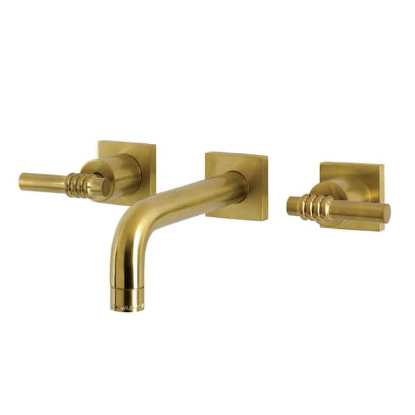 Kingston Brass Milano 2-Handle Wall-Mount Bathroom Faucets in Brushed Brass