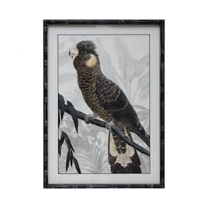 "Parrot" Wood Framed Glass Nature Wall Art Print 27.5 in. x 19.625 in. .