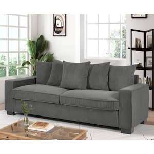 Luxe 88 in. Width Square Arm Corduroy Polyester Fabric 3-Seater Straight Sofa in. Grey