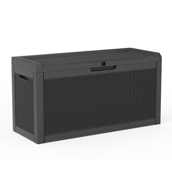 60 Gallon Rattan-Style Lockable Deck Box, Water Resistant Resin