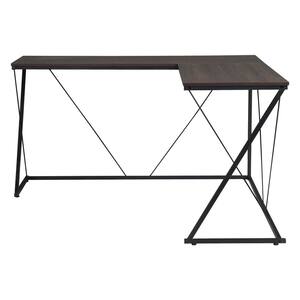 THE URBAN PORT 29.9 in. H Brown and Black L-Shape Wood and Metal Frame ...