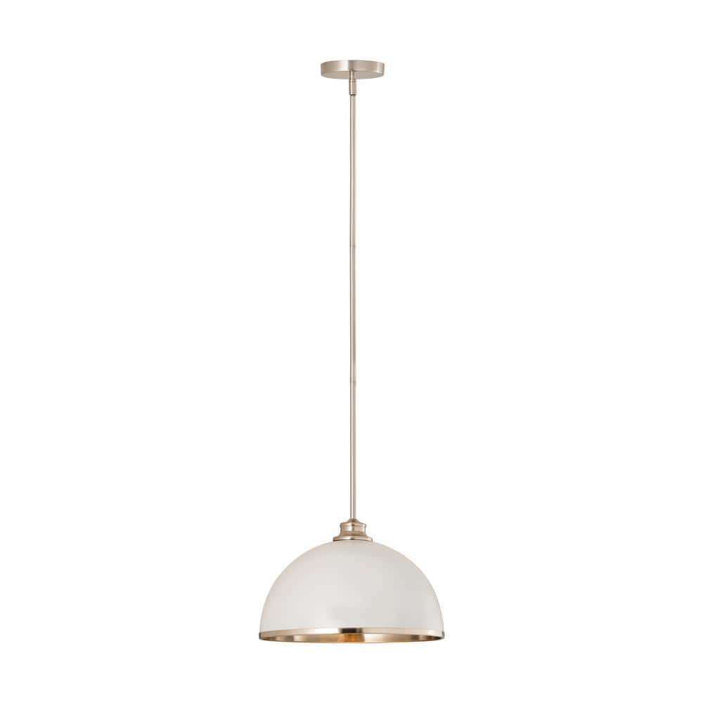 Landry 1-Light Matte White + Brushed Nickel Pendant with Mate White + Brush