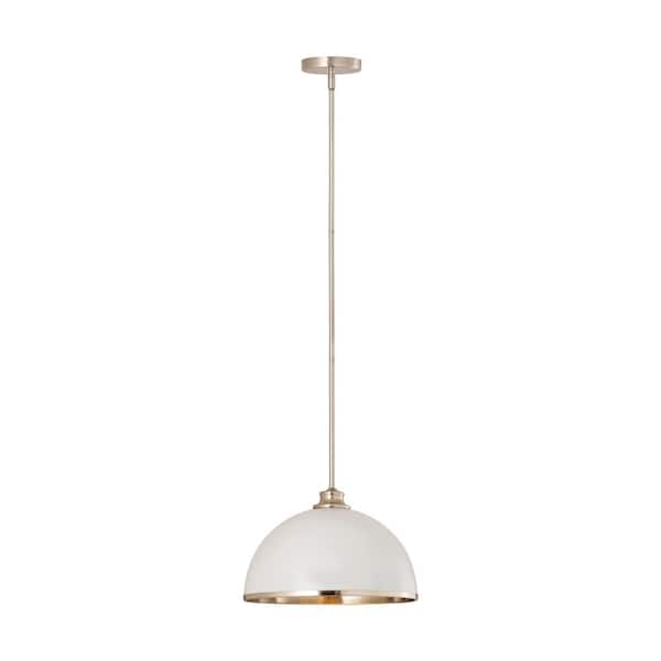 Unbranded Landry 1-Light Matte White + Brushed Nickel Pendant with Mate White + Brushed Nickel Glass Shade