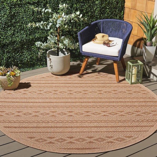Sisal All-Weather Natural/Brown 7 ft. x 7 ft. Striped Chevron Geometric Round Indoor/Outdoor Area Rug