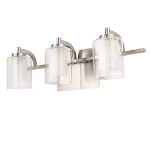 21 in. 3-Light Brushed Nickel Vanity Light with Clear and Frosted Glass Shades Bathroom Wall Sconce for Bathroom