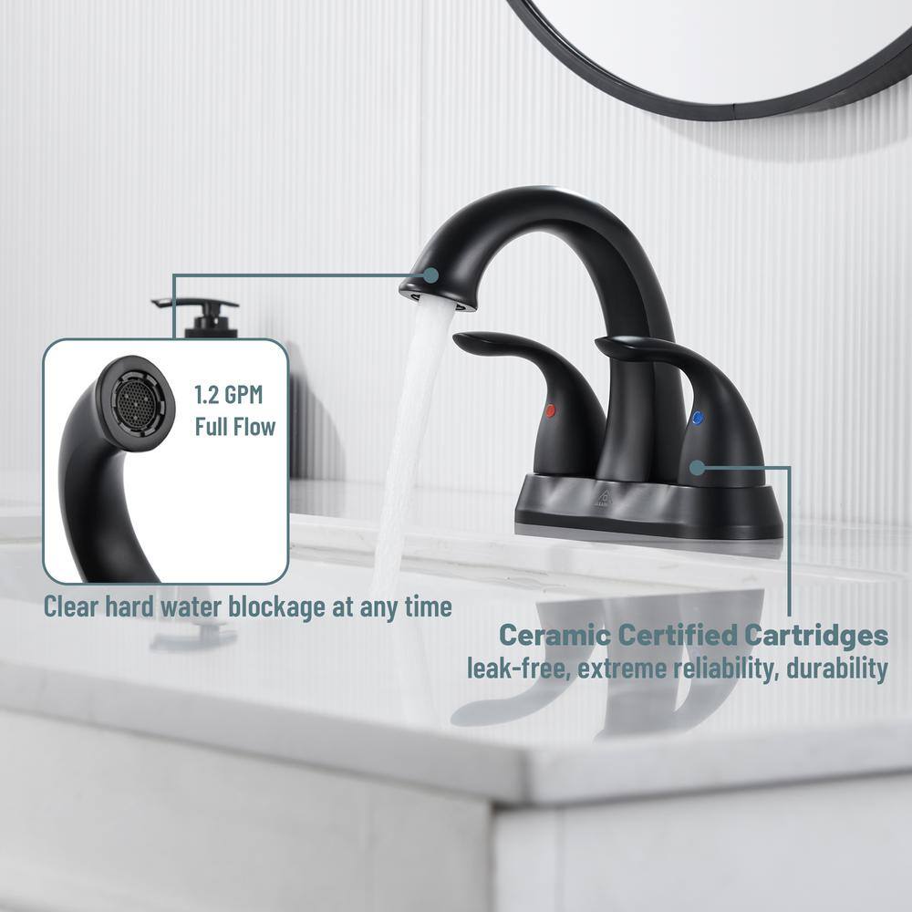 Matte Black Stainless Steel Centerset Bathroom Faucet with Drain