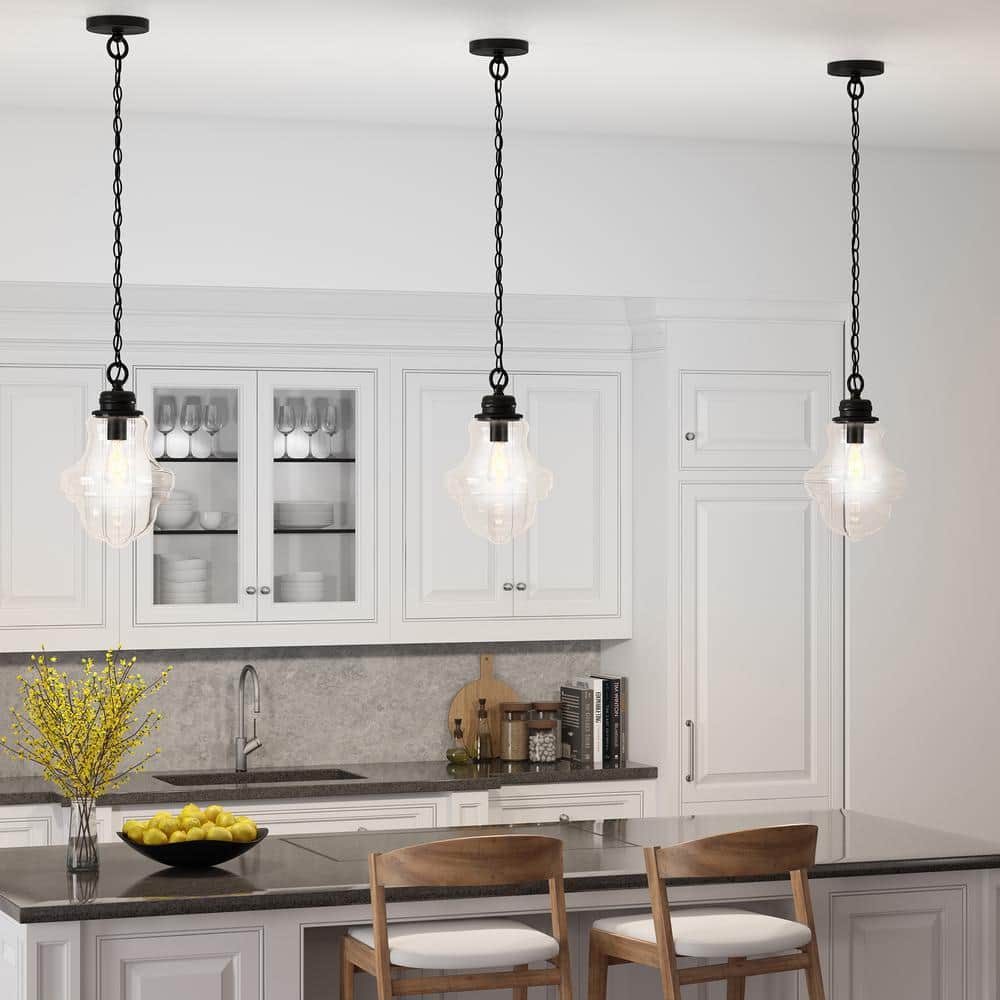 Clear Glass and Bronze Schoolhouse Pendant Light