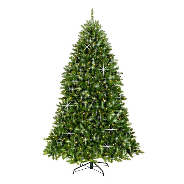 7.5 ft. Dunhill Fir, Shimmering Silver Tinsel Artificial Christmas Tree with Clear Lights