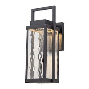 Barry 1-Light Black Outdoor Hardwired Lantern Sconce with 3000K Wall Ripple Glass Integrated LED