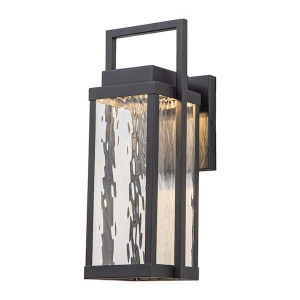 EDISLIVE Barry 1-Light Black Outdoor Hardwired Lantern Sconce with 3000K Wall Ripple Glass Integrated LED