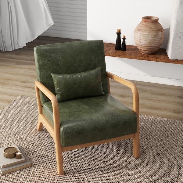 Uixe Mid-Century Hunter Green Wood Frame Faux Leather Upholstered