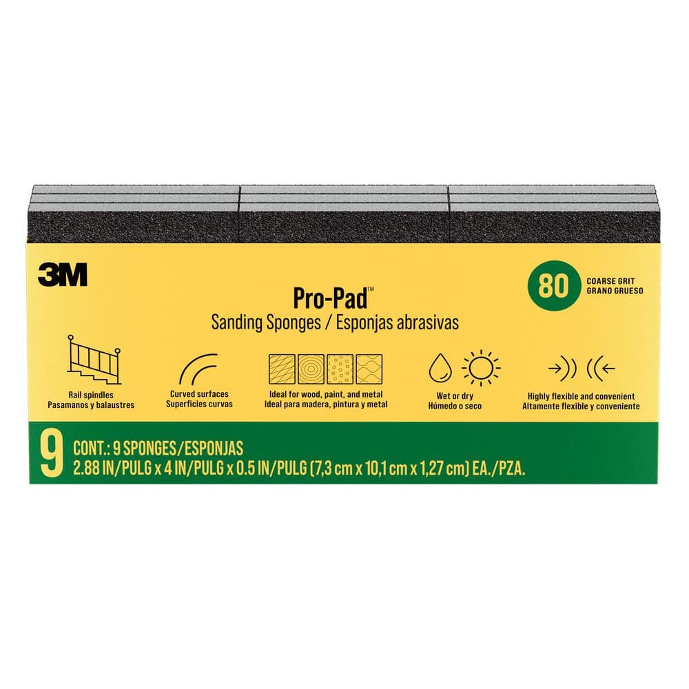 Pro-Pad Sanding Sponge 2.88 in. x 4 in. x .5 in. Coarse, 80 Grit (9-Pack)