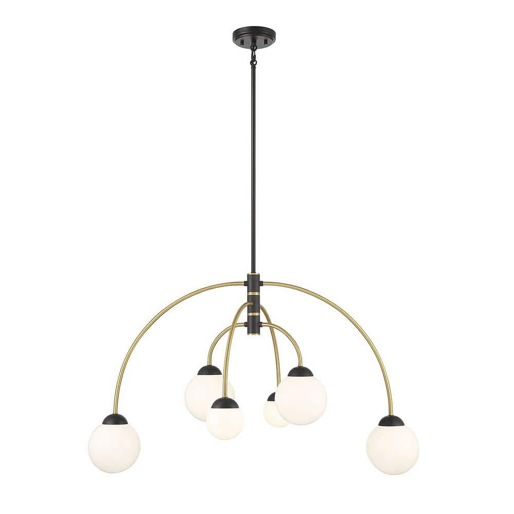 38 in. W x 22 in. H, 6-Light Matte Black with Natural Brass Chandelier with White Glass Shades price history on PriceWatchPro