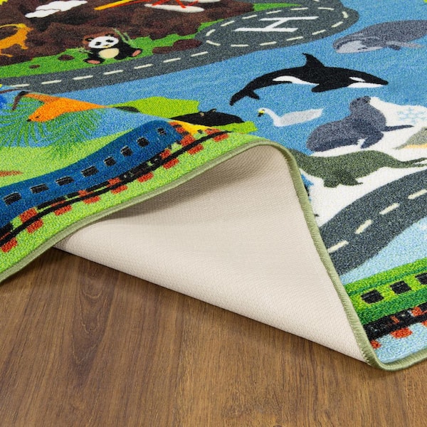 Multi-Color Kids Children Bedroom Animal Safari Road Map Educational Learning 8 ft. x 10 ft. Area Rug