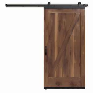 36 in. x 80 in. Karona Z Design Clear Stained Rustic Walnut Wood Sliding Barn Door with Hardware Kit