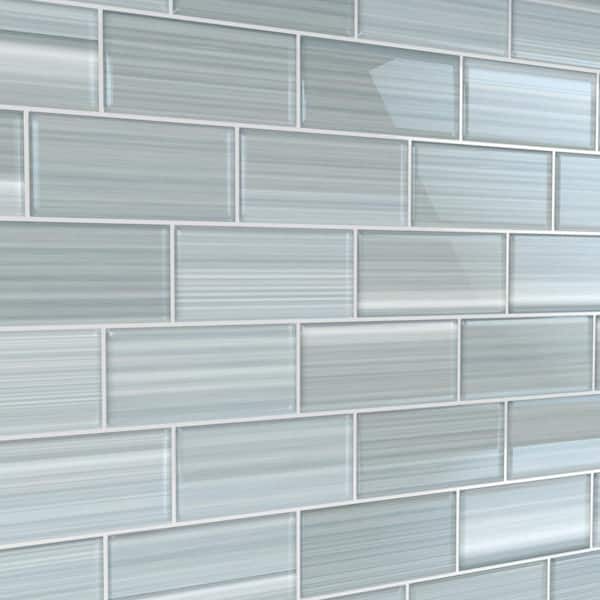 Heron Gray Glass Tile for Kitchen Backsplash and Showers - 3 in. x 6 in. Tile Sample