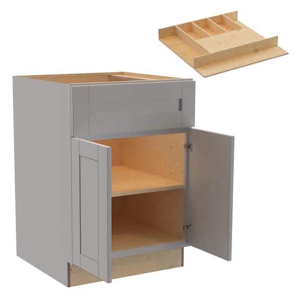 Home Decorators Collection Washington 24 in. W x 24 in. D x 34.5 in. H Veiled Gray Plywood Shaker Assembled Base Kitchen Cabinet Cutlery Tray