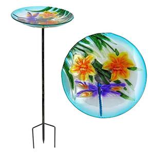 21 in. H x 11 in. Dia Hummingbird Glass Birdbath with Rust