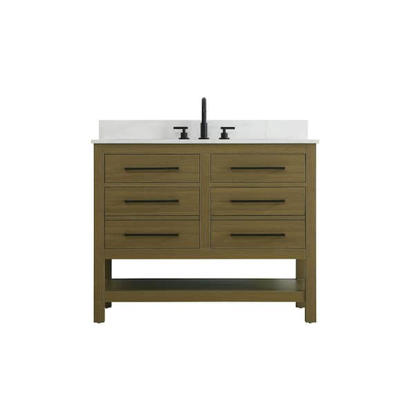 42 in. Single Sink Chestnut Brown Bath Vanity with White Engineered Marble Top and Backsplash