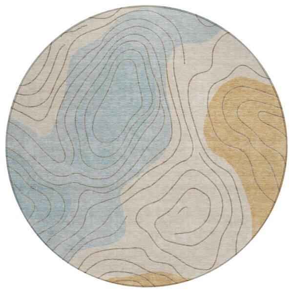 Chantille Machine Washable Indoor/Outdoor Abstract ACN3016 Spa 8 ft. x 8 ft. Round Rug