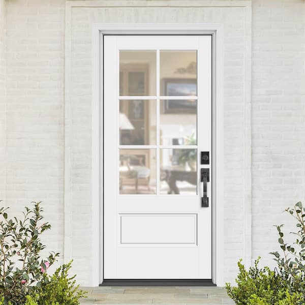 Performance Door System 36 in. x 80 in. VG 6-Lite Left-Hand Inswing Clear White Smooth Fiberglass Prehung Front Door