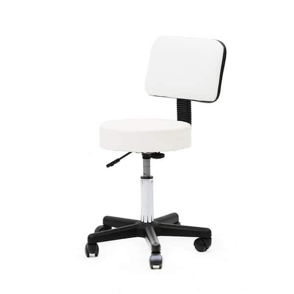 Karl home 34 in. Height White PU Leather Seat Adjustable Hydraulic Rolling Swivel Salon Stool Chair with Backrest