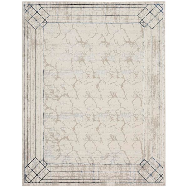 Nourison Glam Ivory/Taupe 9 ft. x 12 ft. Abstract Contemporary Area Rug