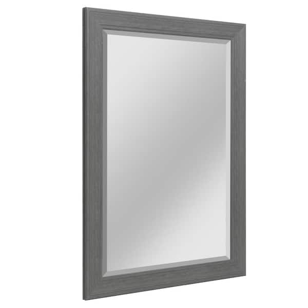 Deco Mirror 33.5 in. H x 27.5 in. W Classic Rectangle Framed Woodgrain Textured Gray Beveled Edge Accent Wall Mirror