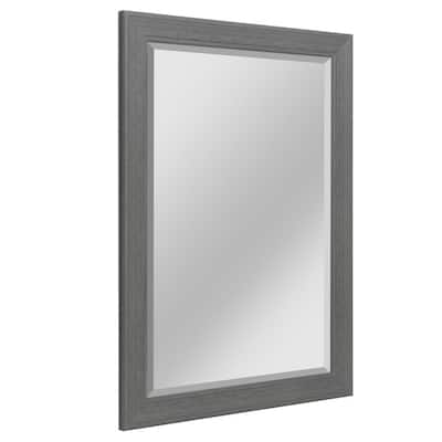 41.5 in. H x 29.5 in. W Classic Woodgrain Textured Gray Rectangle Framed Beveled Edge Bathroom Vanity Wall Mirror