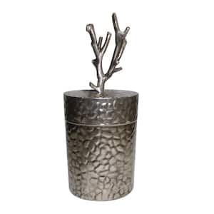 Antique Silver Lidded Jar with Branch Finial