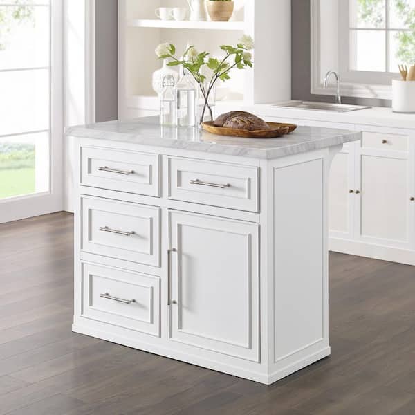 Cutler White Faux Marble 42 in. Kitchen Island