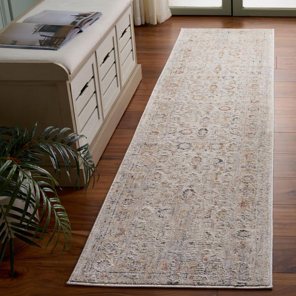 SAFAVIEH Scarlett 2 ft. x 8 ft. Beige/Rust Brown Distressed Floral ...