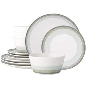 Colorscapes Layers Sage Porcelain 12-Piece Coupe Dinnerware Set, Service for 4